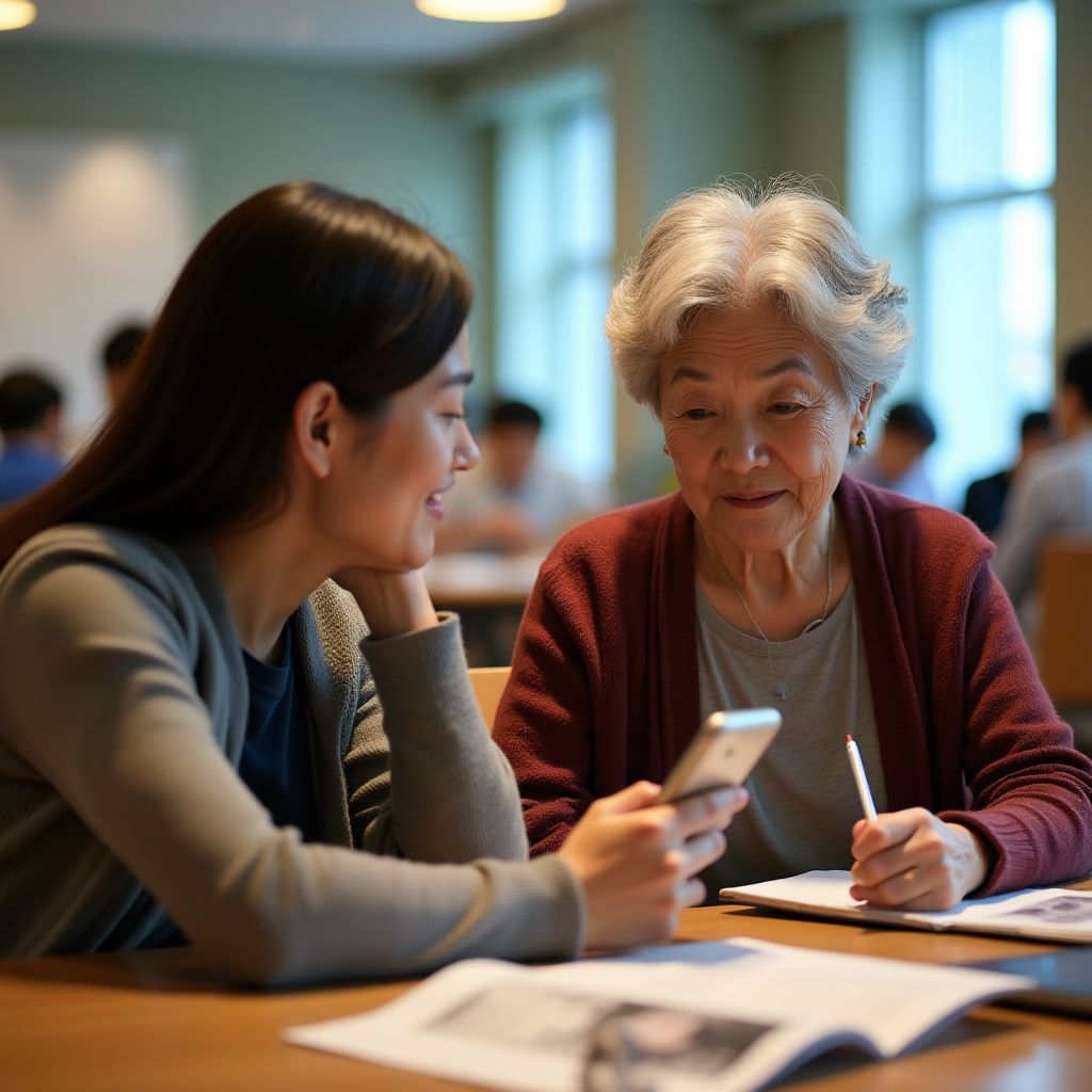 One-on-one digital tutoring session with a senior